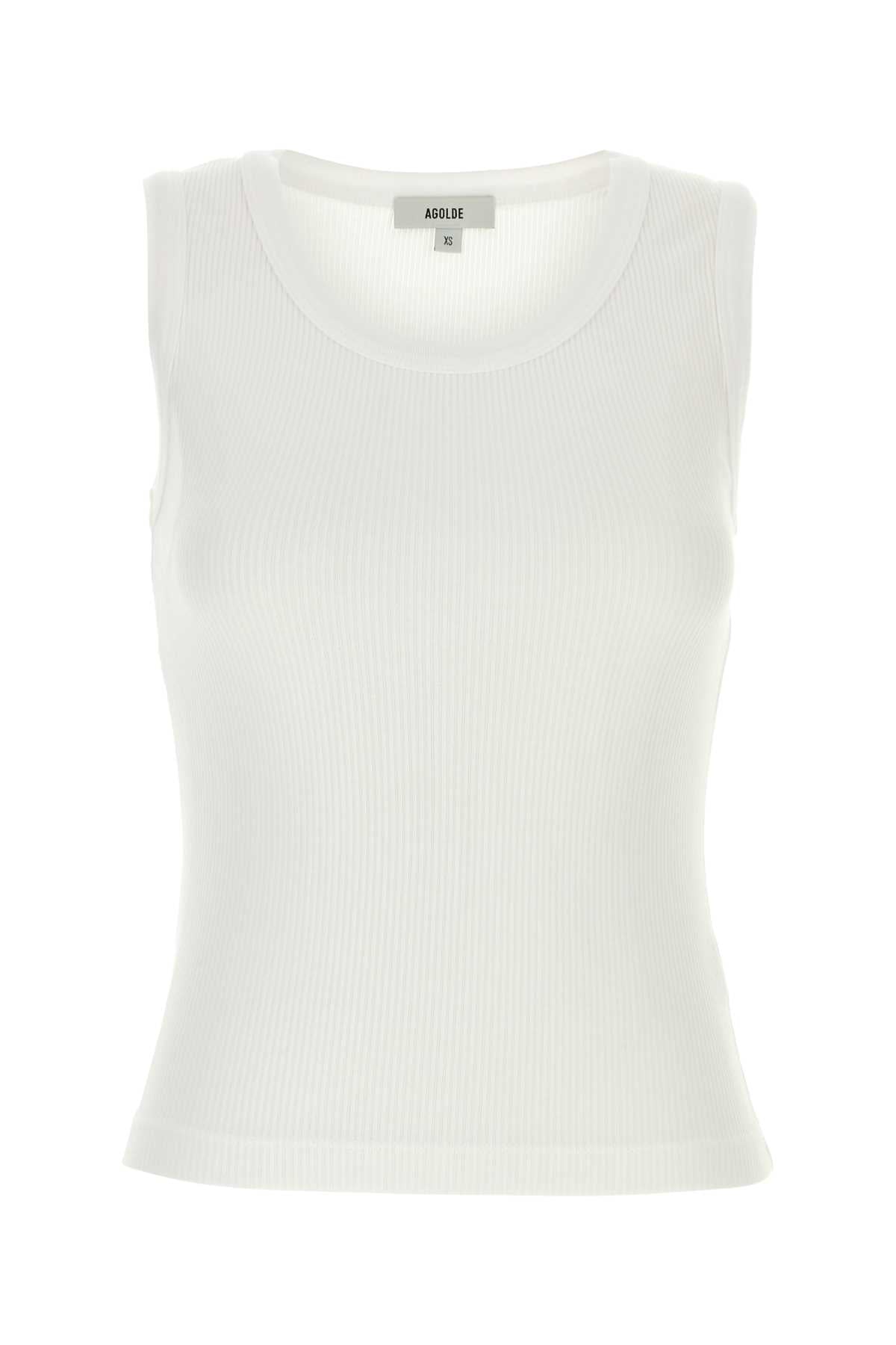 Agolde Ribbed Cotton-Lyocell Blend Tank Top — White