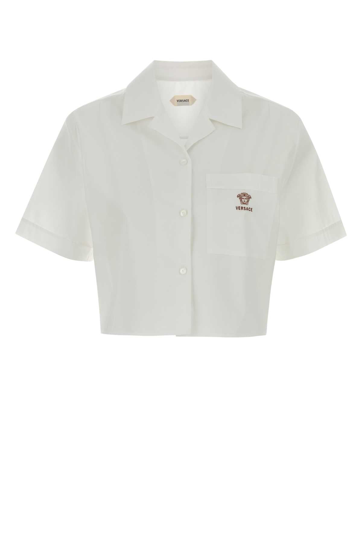 Versace Logo-Embroidered Cotton Shirt — White
