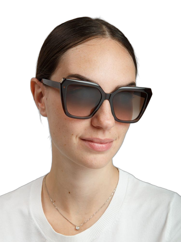 Furla SFU978 Glossy Brown Striped Havana Acetate Sunglasses — Brown