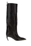 The Attico Crocodile-Embossed Leather Boot — Black