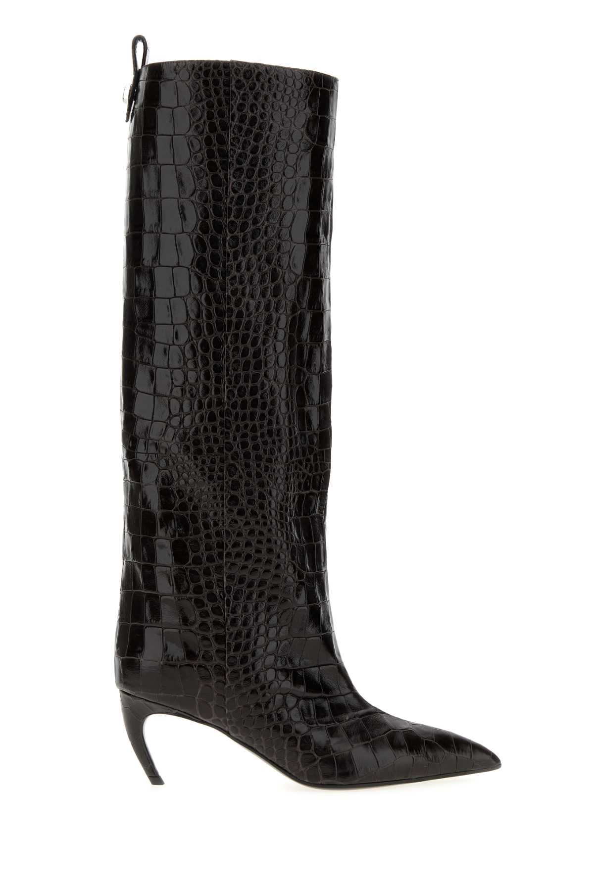 The Attico Crocodile-Embossed Leather Boot — Black