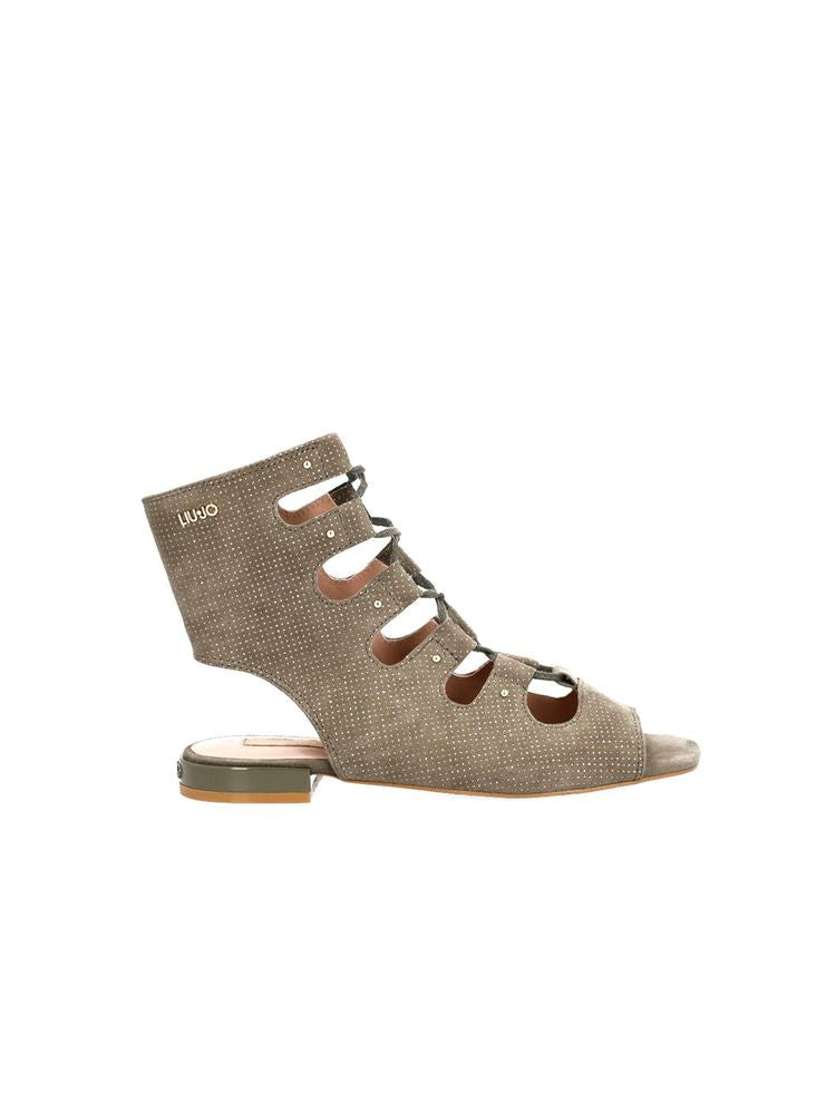 Liu Jo Perforated Suede Sandal — Taupe