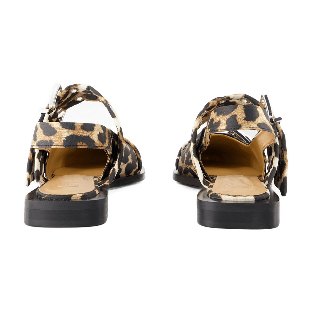 Ganni Leopard-Print Synthetic Flat — Brown