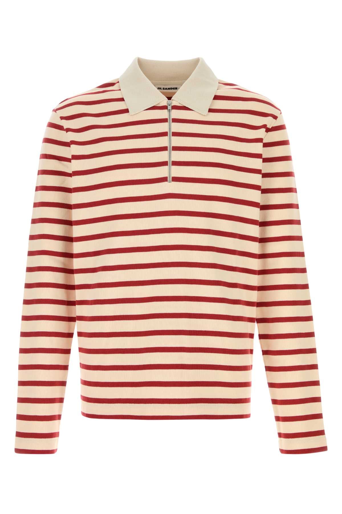 Jil Sander Striped Cotton Polo — Red