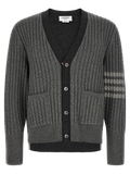 Thom Browne Virgin Wool Ribbed Cardigan — Gray
