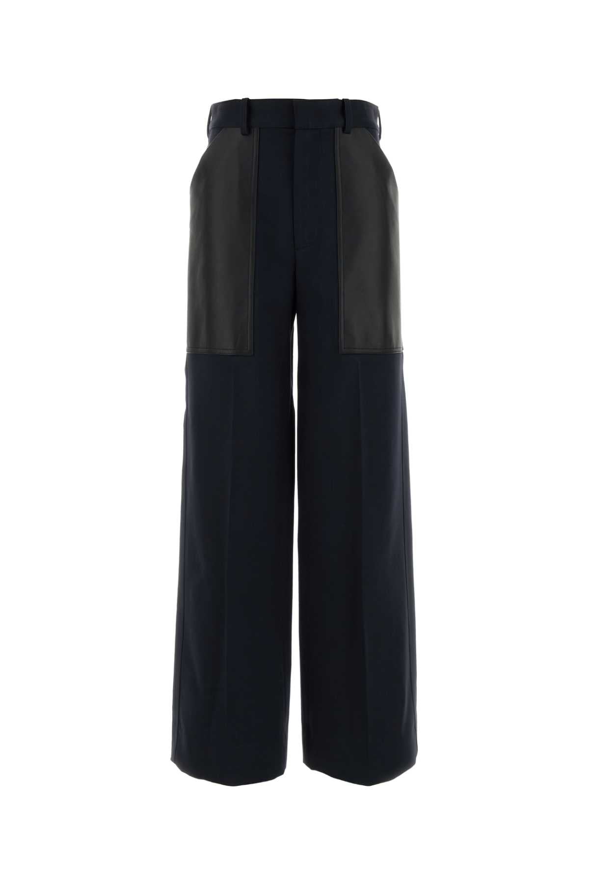 Bottega Veneta Wool-Cotton Colorblock Trousers — Navy