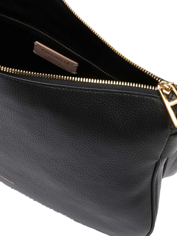 Coccinelle Grained Cowhide Shoulder Bag — Black