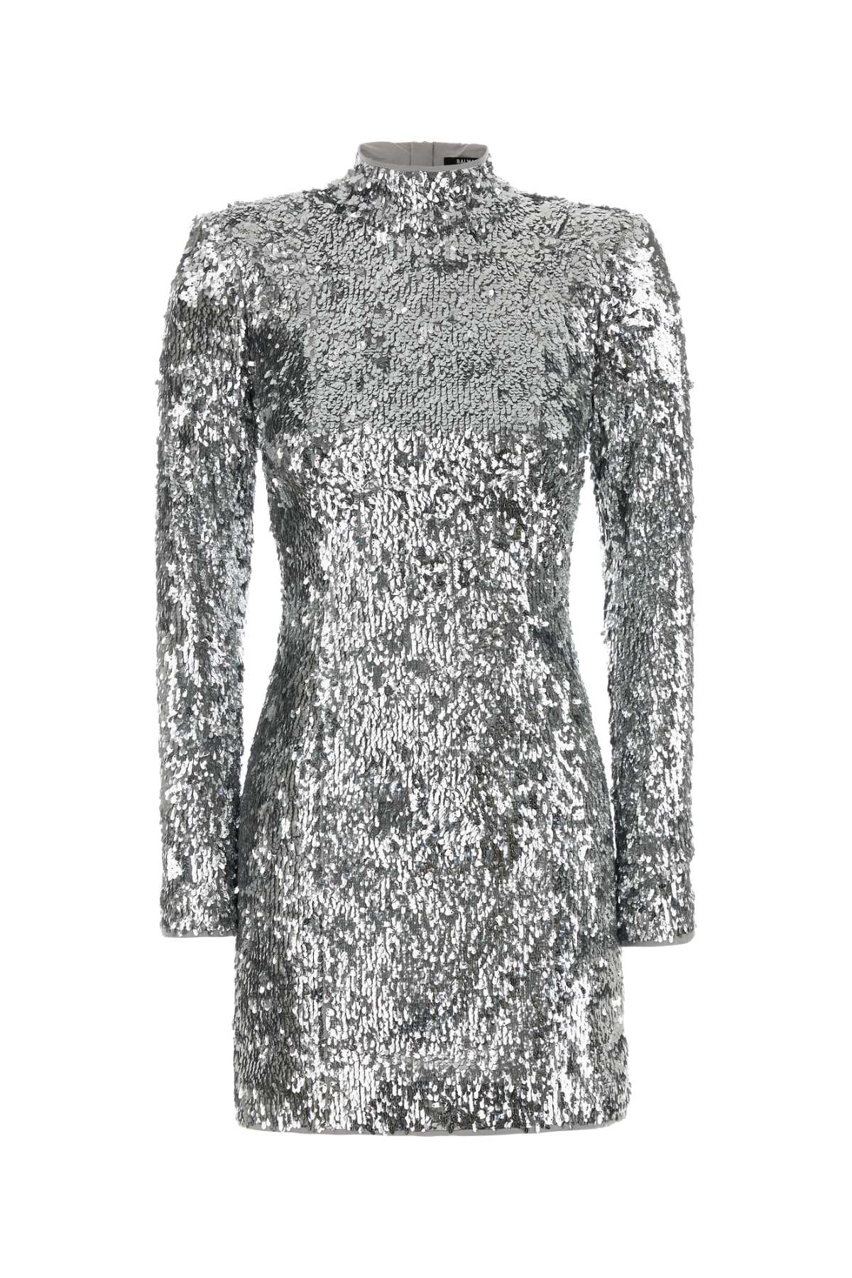 Balmain Buttons Mini Dress — Silver