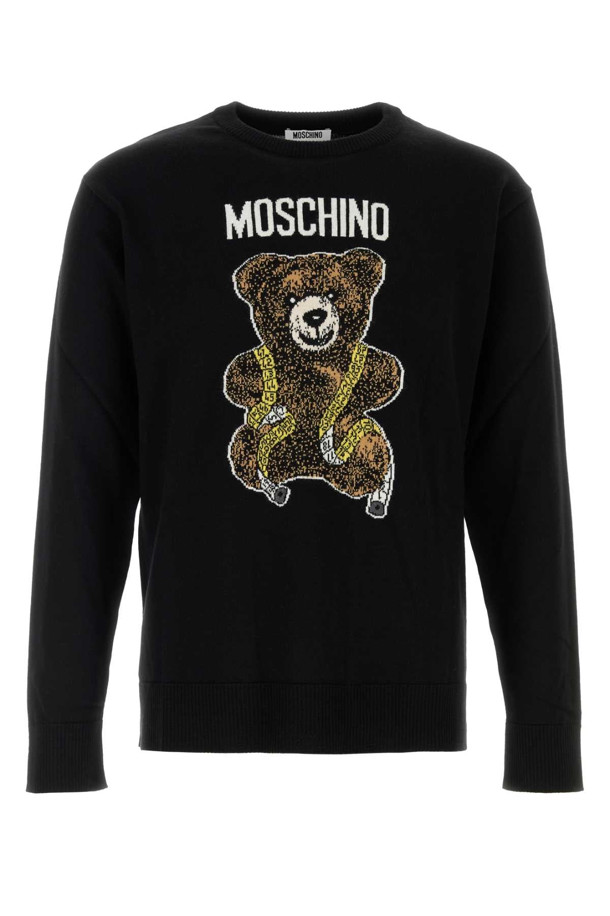 Moschino Logo-Embroidered Teddy Bear Sweater — Black