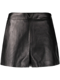Valentino High-Waist Lambskin Shorts — Black