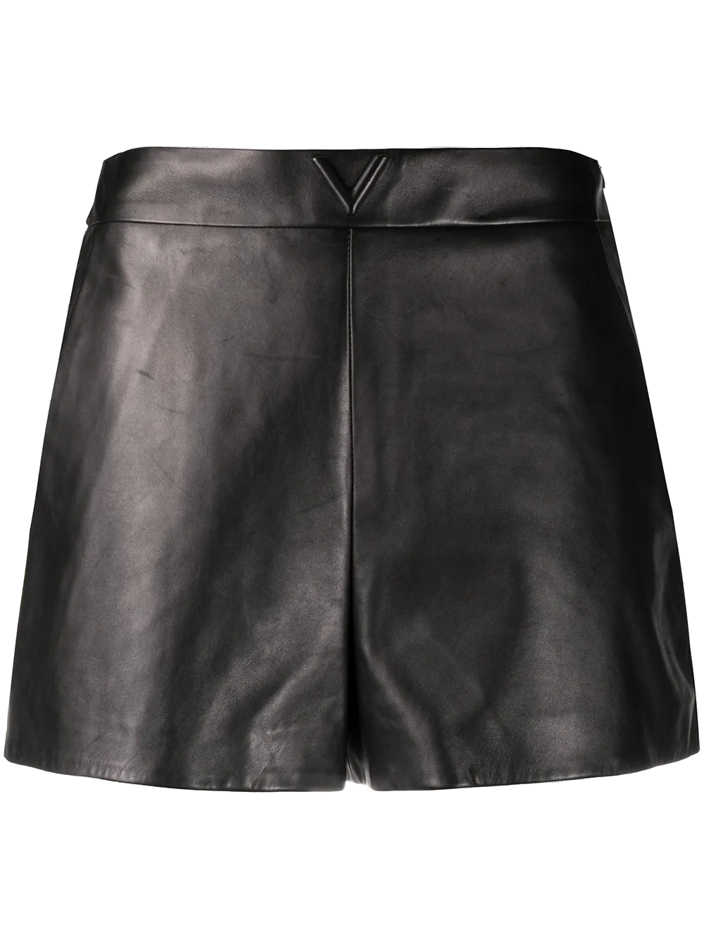 Valentino High-Waist Lambskin Shorts — Black