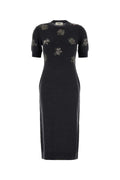 Fendi Embroidered Wool-Blend Knit Dress — Gray