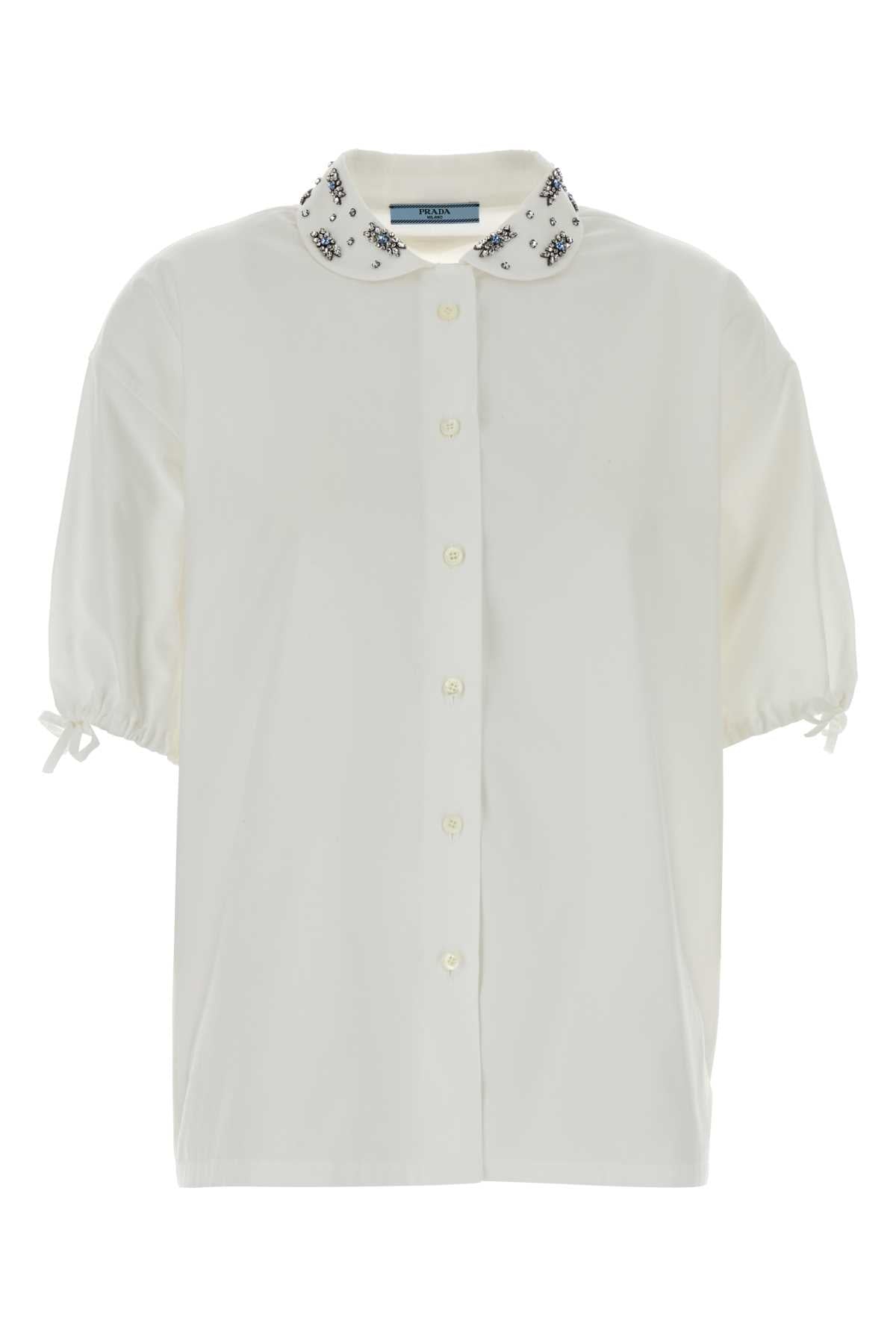Prada Jewel-Embellished Collar Shirt — White