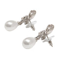 Self-Portrait Crystal Bow Pearl Drop Earrings — Silver
