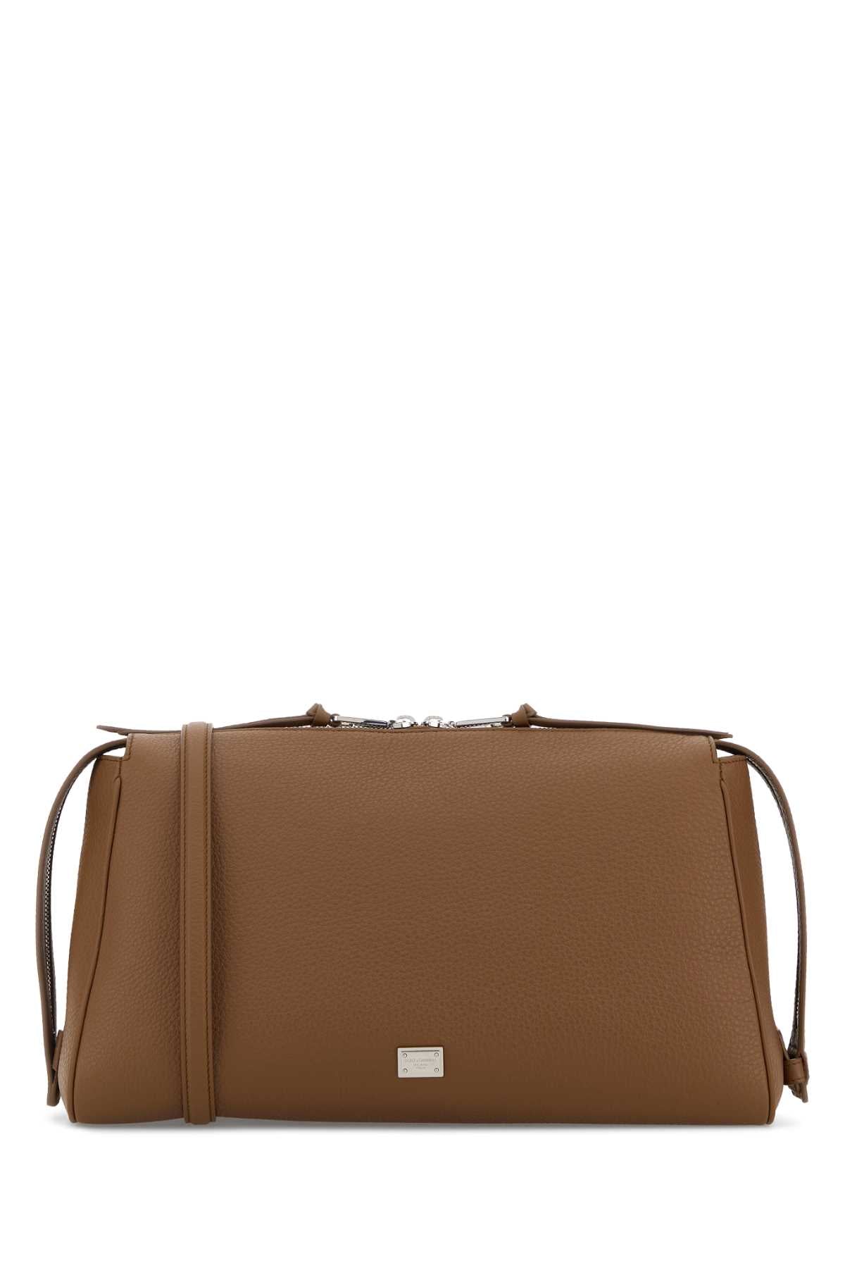 Dolce & Gabbana Pebbled Calf Leather Shoulder Bag — Brown