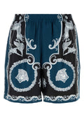 Versace Barocco-Print Silk Bermuda Short — Blue