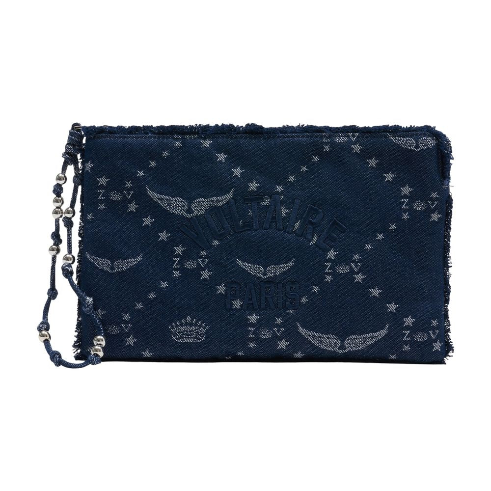 Zadig & Voltaire Embroidered Cotton Clutch — Navy