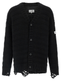 MM6 Maison Margiela Distressed Virgin Wool Cardigan — Black