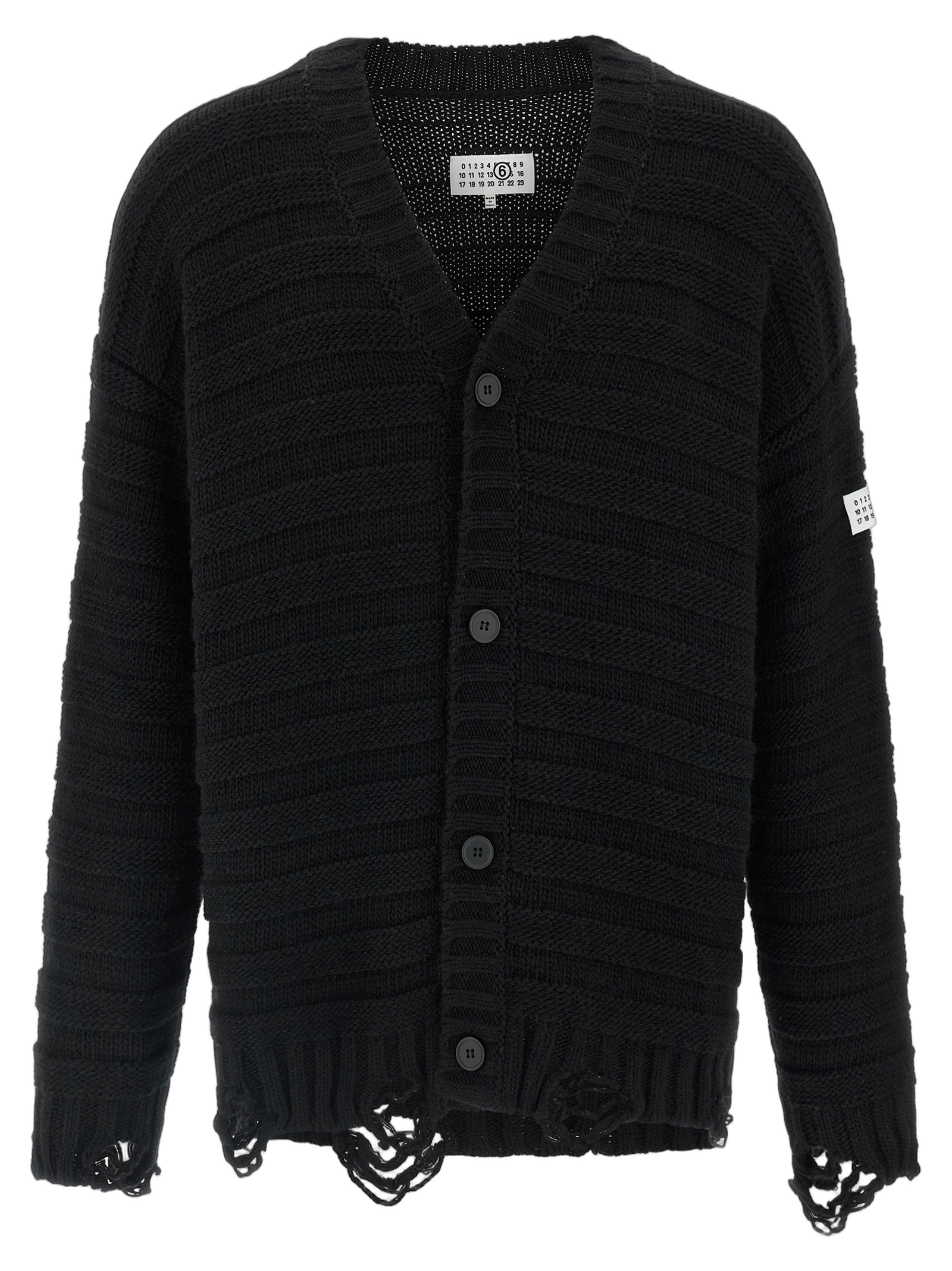 MM6 Maison Margiela Distressed Virgin Wool Cardigan — Black