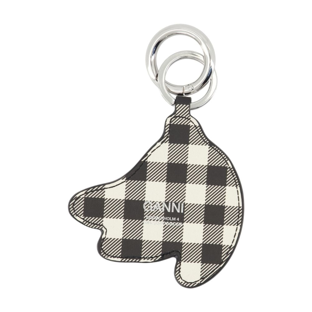 Ganni Checkered Calfskin Key Case — Black