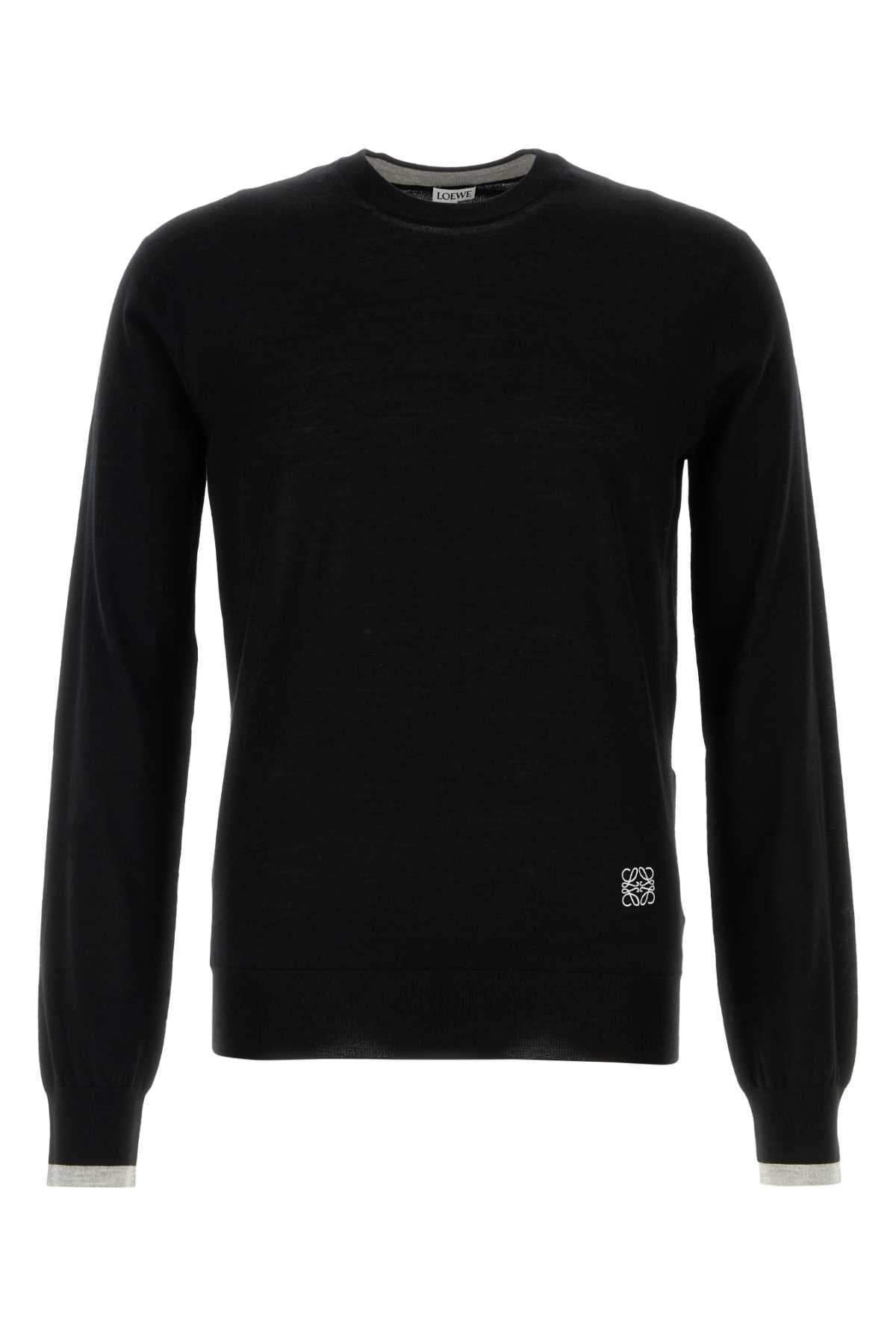 Loewe Logo-Embroidered Wool Sweater — Black