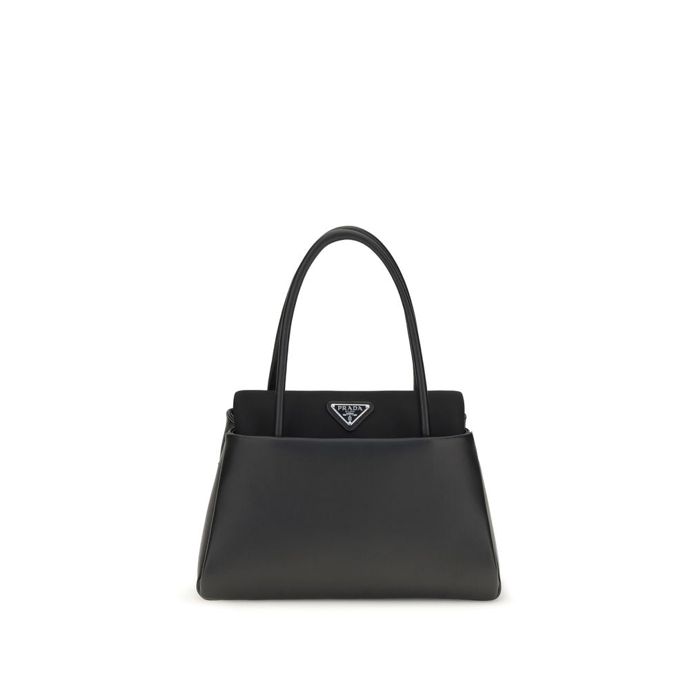 Prada Triangle Logo Top Handle Bag — Black