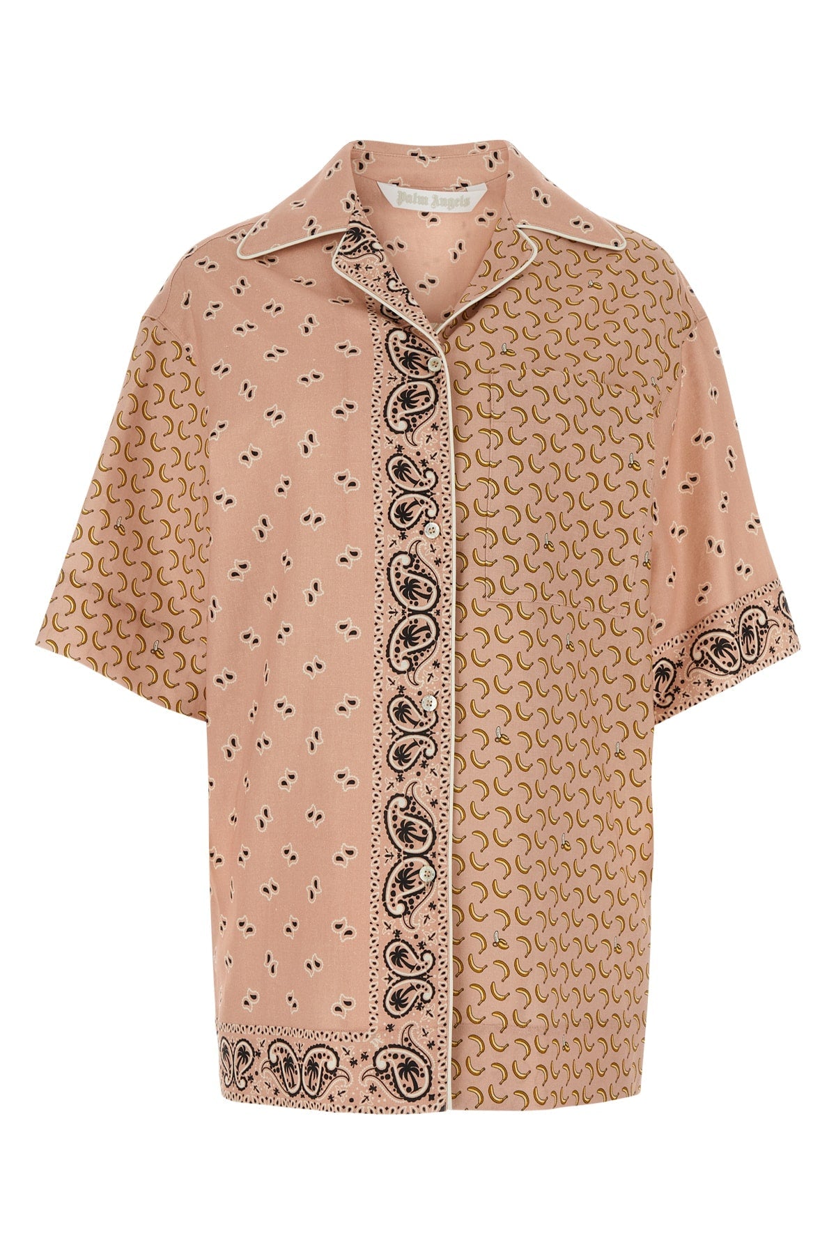 Palm Angels Mixed-Pattern Camp-Collar Shirt — Beige