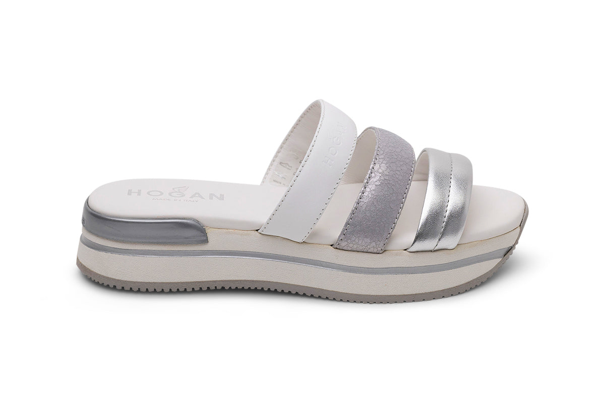 Hogan Metallic-Strap Sandals — White