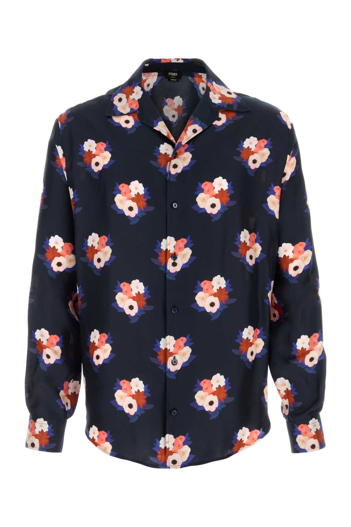 Fendi Floral Silk Shirt — Navy