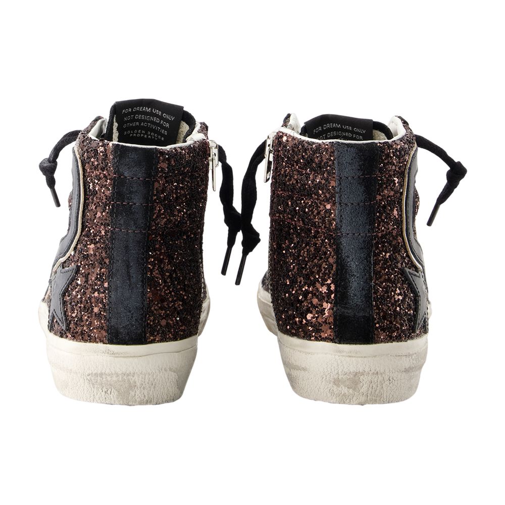 Golden Goose Deluxe Brand Glitter High-Top Sneaker — Brown