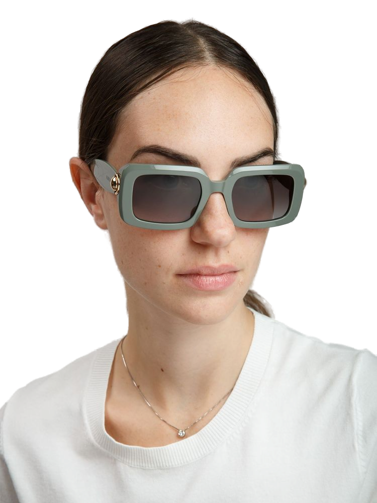 Furla SFU980 Acetate Rectangle Frame Sunglasses — Green