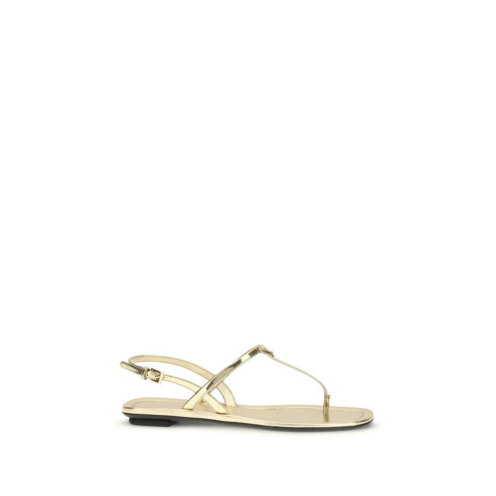 Prada Patent Leather T-Strap Sandals — Silver