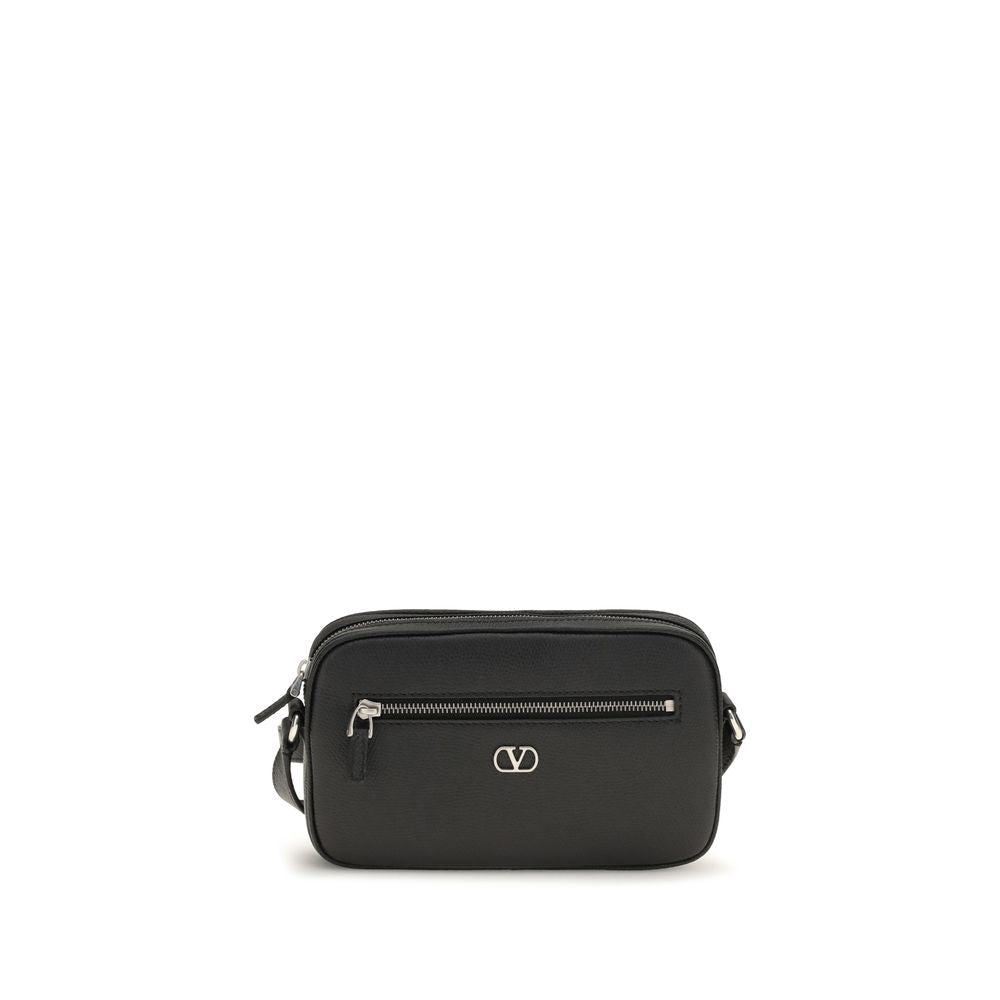 Valentino Garavani VLogo Grained Leather Crossbody Bag — Black