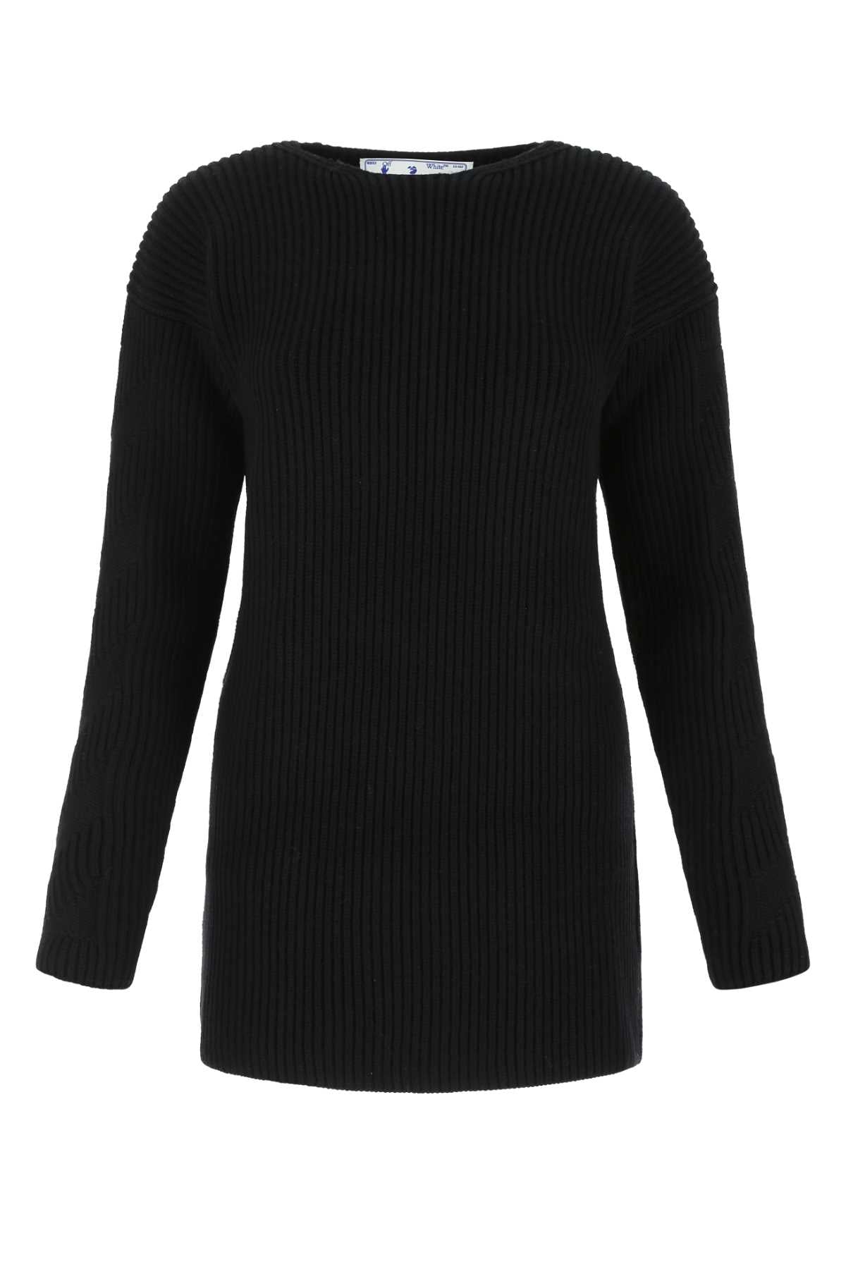 Off-White Virgin Wool Ribbed Sweater — Black