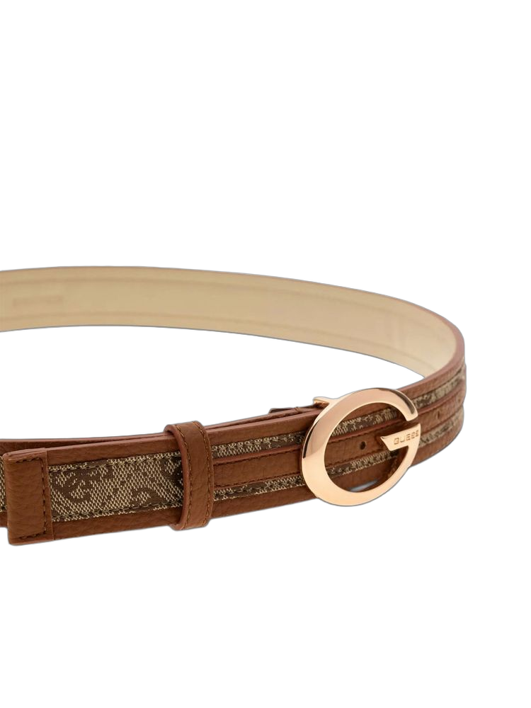 Guess Canvas & Leather Logo Belt — Brown