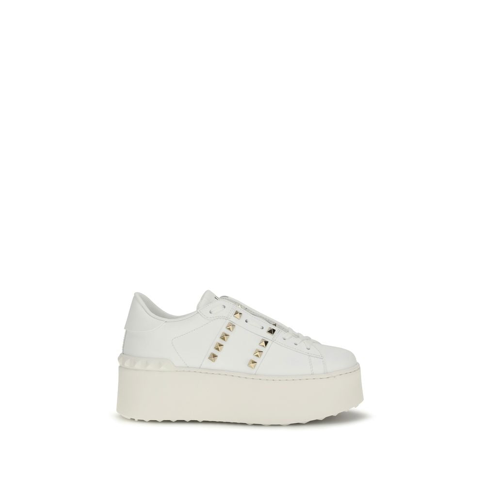 Valentino Garavani Studded Calfskin Platform Sneaker — White