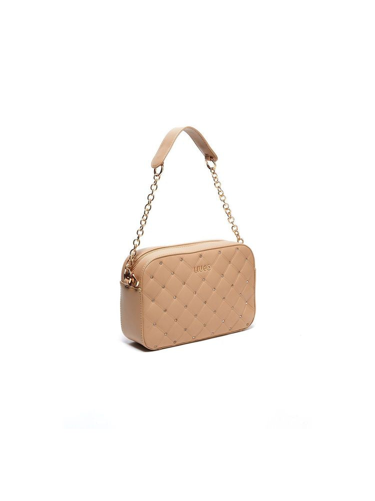 Liu Jo Quilted Studded Polyurethane Crossbody Bag — Beige
