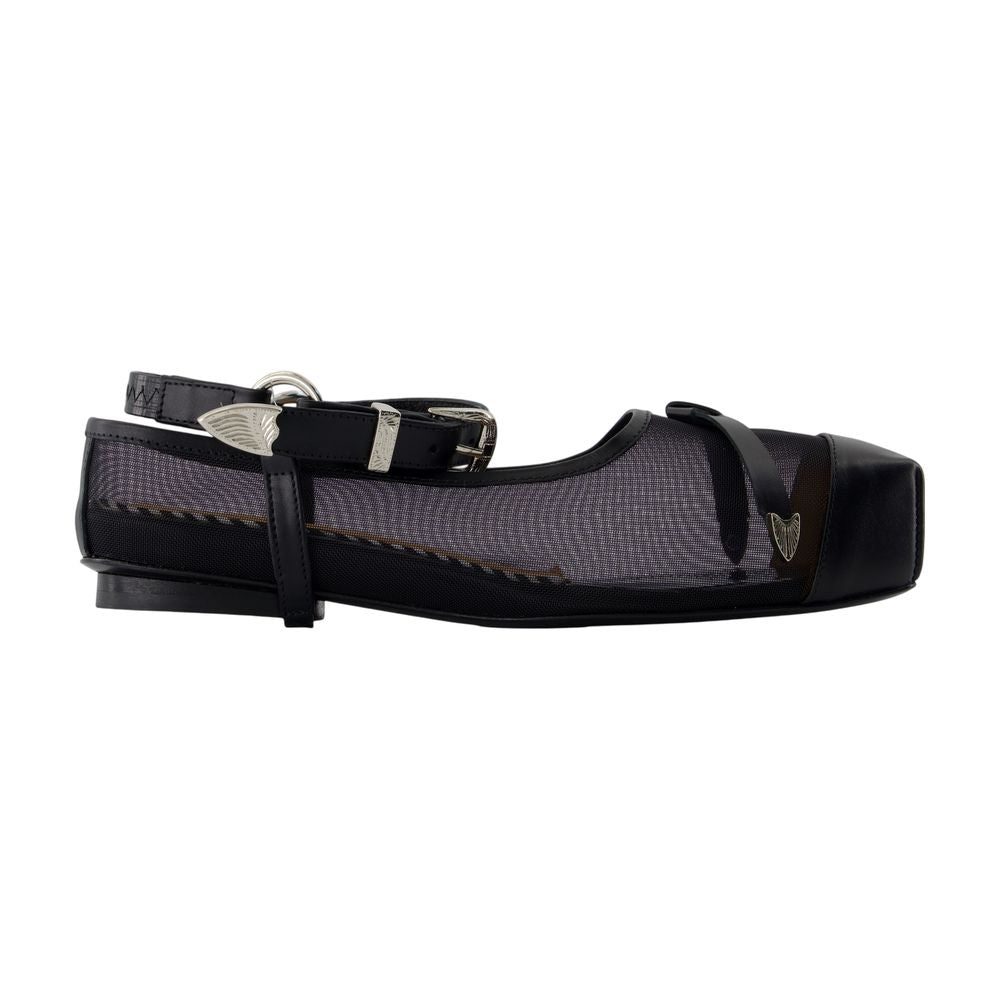 Toga Pulla Mesh and Leather Strap Sandal — Black