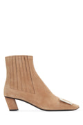 Roger Vivier Metal-Trim Chelsea Suede Boot — Beige