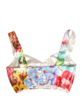 Dolce & Gabbana Floral Print Silk Bustier Top — White