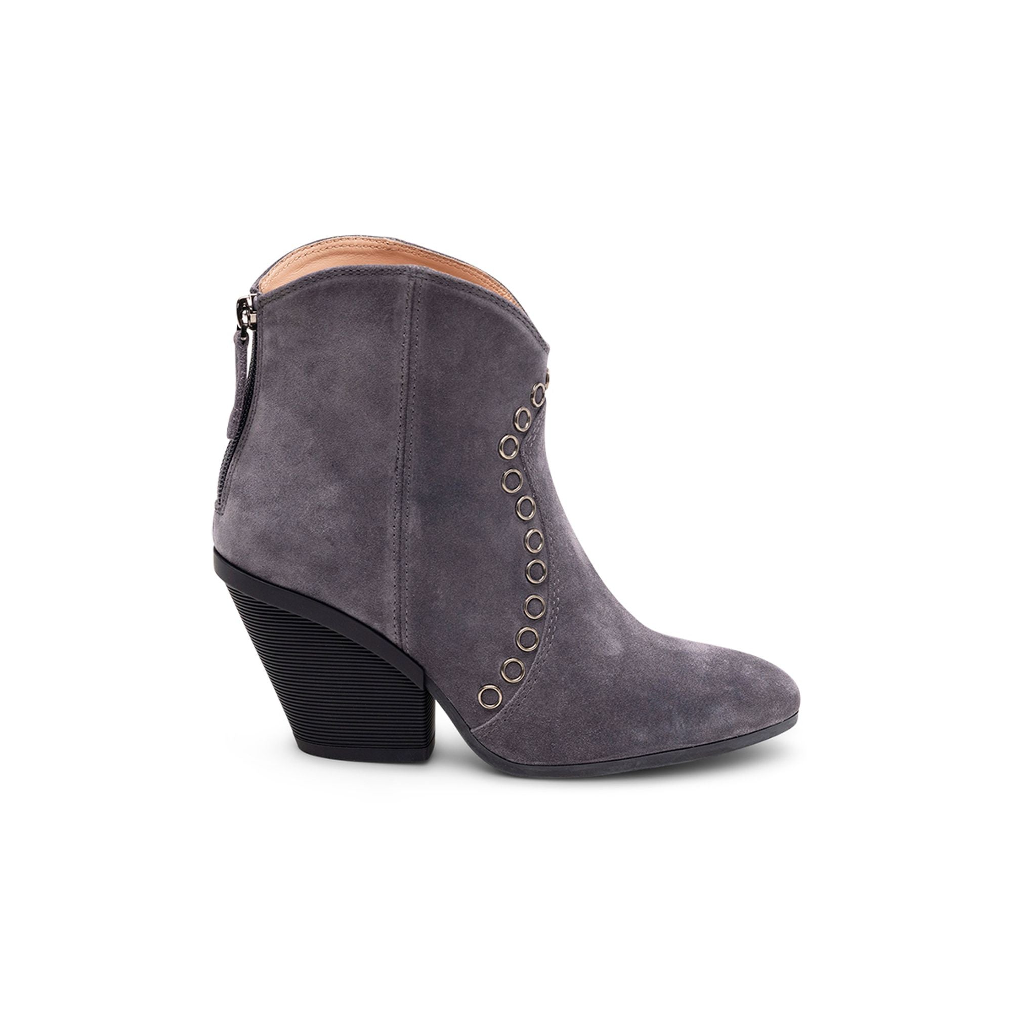Hogan Eyelet-Embellished Suede Ankle Boot — Gray