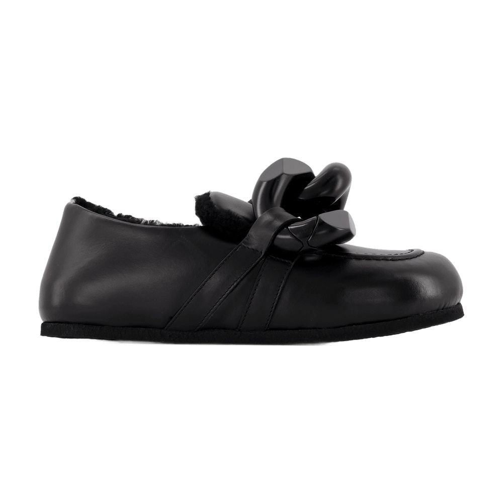 J.W. Anderson Chain-Trimmed Leather Loafer — Black