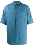 Valentino Short-Sleeved Oversized Cotton Shirt — Blue