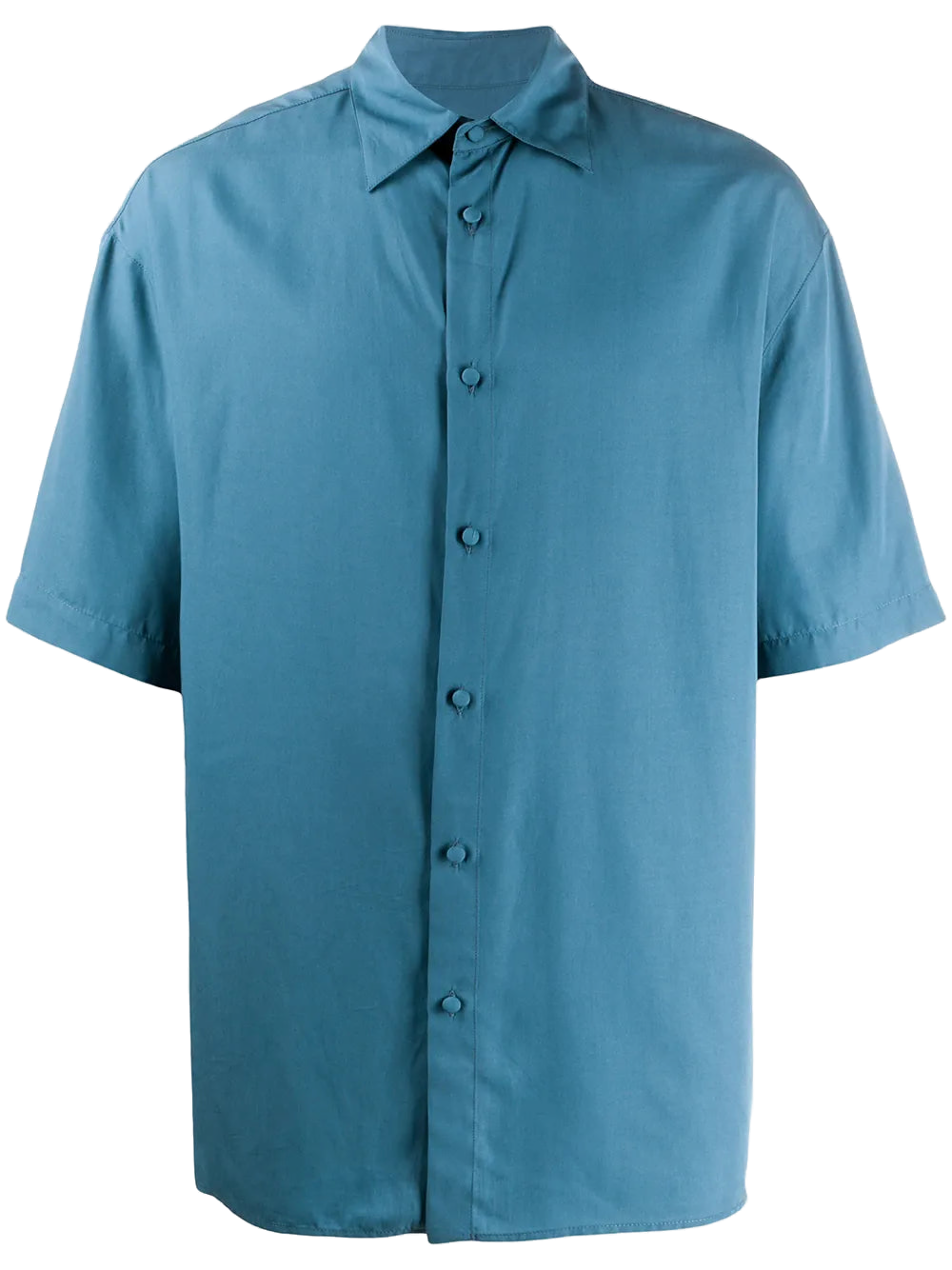 Valentino Short-Sleeved Oversized Cotton Shirt — Blue