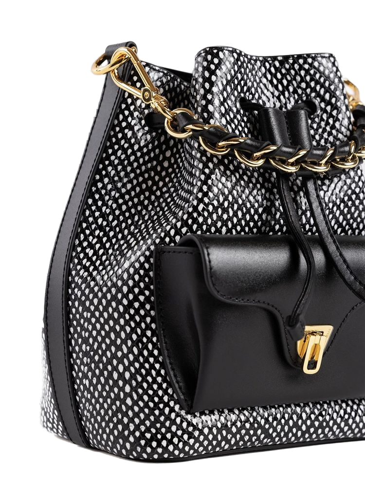 Coccinelle Elaphe-Printed Leather Shoulder Bag — Black
