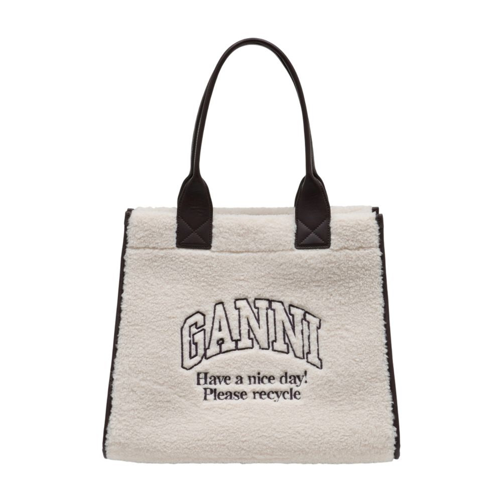 Ganni Shearling Tote Bag — White