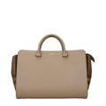 Burberry Leather with Check-Pattern Sides Top Handle Bag — Beige