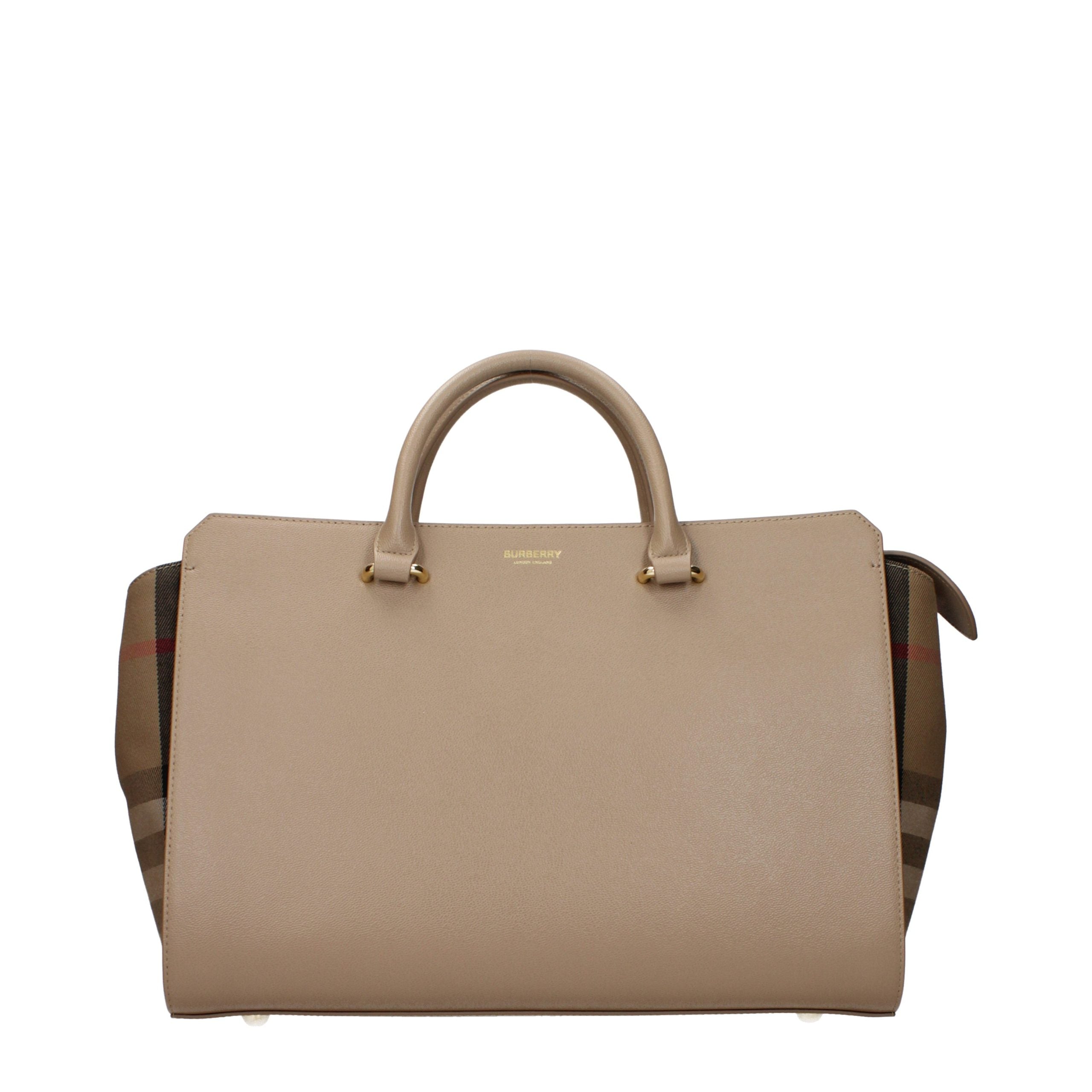 Burberry Leather with Check-Pattern Sides Top Handle Bag — Beige