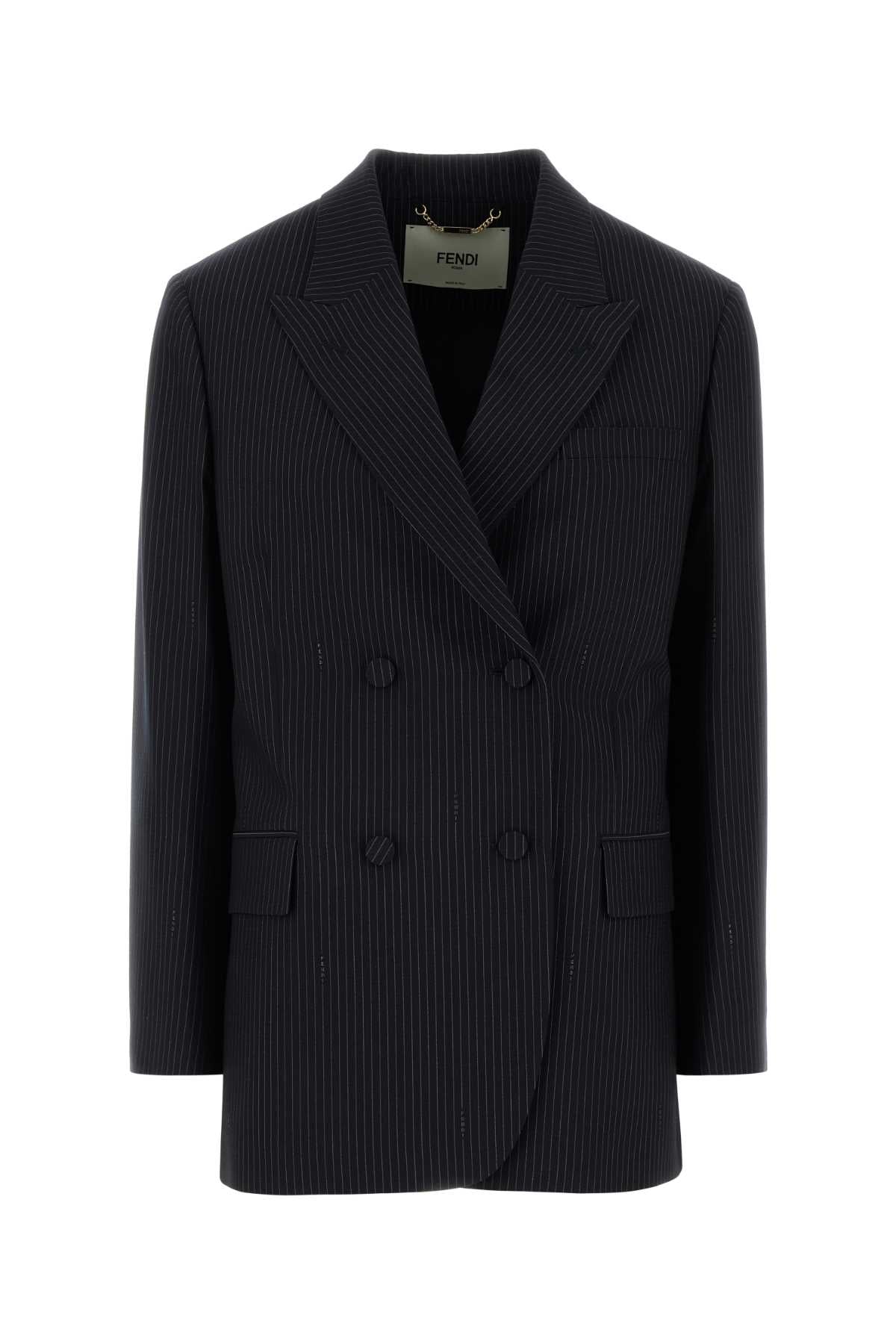 Fendi Pinstriped Wool Blazer — Navy