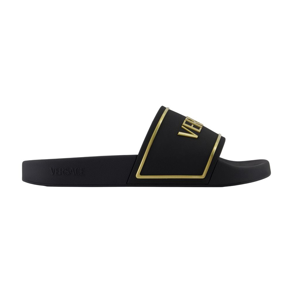 Versace Rubber-Embossed Slide — Black